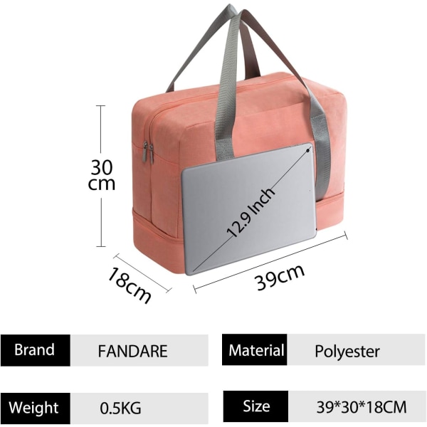 Rosa farge-Duffel Bag Sports Bag Reise Duffel Bag Sport Gym Bag med skoskuff, Menn/Kvinner Strandveske