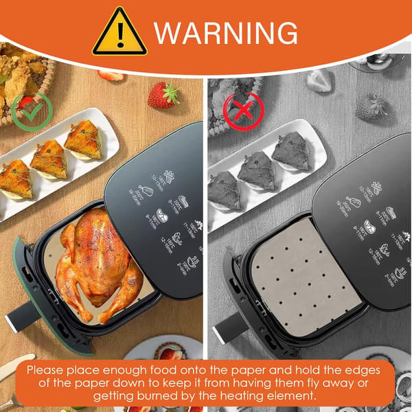 Airfryer papir liners, engangs airfryer liners dobbelt lag bakepapir, 200 stk