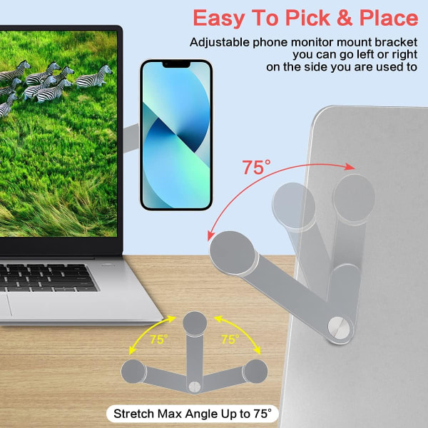 Laptop Telefonhållare, Magnetisk Justerbar Laptop Skärmförlängningsställ - Mobiltelefonhållare för att Förbättra Effektiviteten (Mörkgrå)