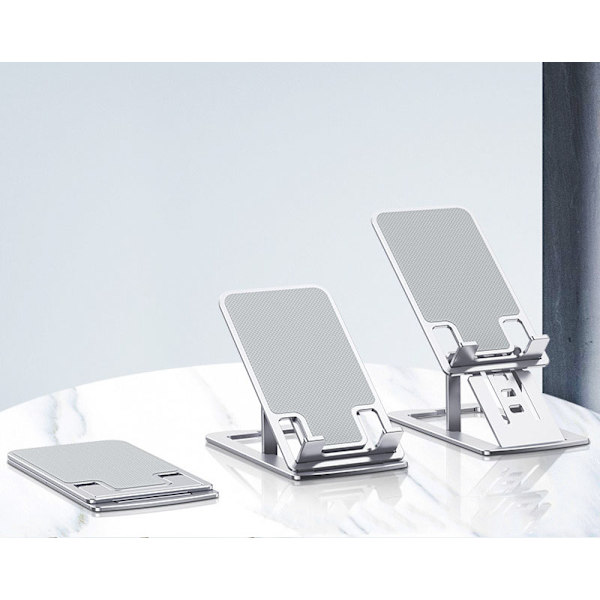 Mobiltelefonholder, Fuld Foldbar Desktop Telefonholder, Desktop Mobiltelefon Dockningsstation Kompatibel med iPhone, Samsung Galaxy, iPad Mini (Sølv)