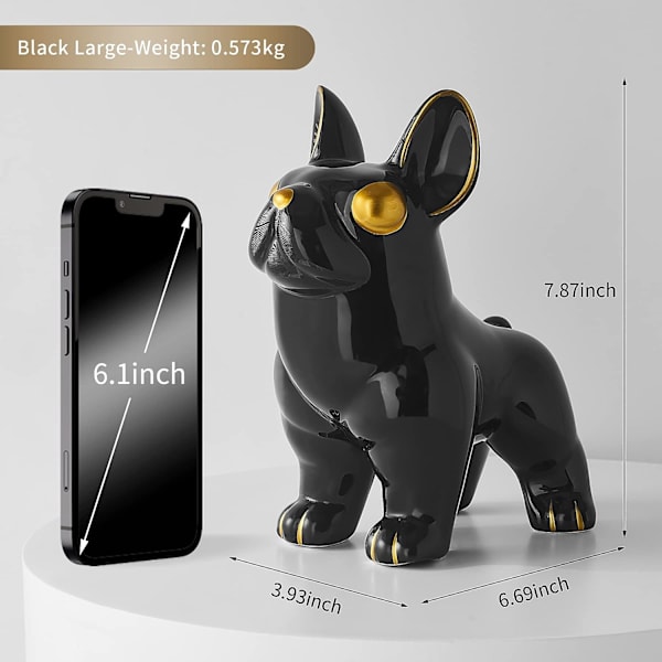 Söt hundfigur heminredning, samlarobjekt svart keramisk fransk bulldog staty dekoration vardagsrum sovrum kontor soffbord, presentidéer för kvinnor