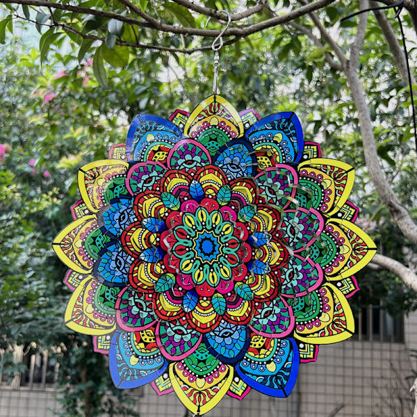 Tuulimyllyt pihalle ja puutarhaan, 12＂Mandala Metalli Ruostumaton Teräs 3D Koriste, Patio Takapiha Ulkoilutaide Ulkokoristeet Tuulimylly