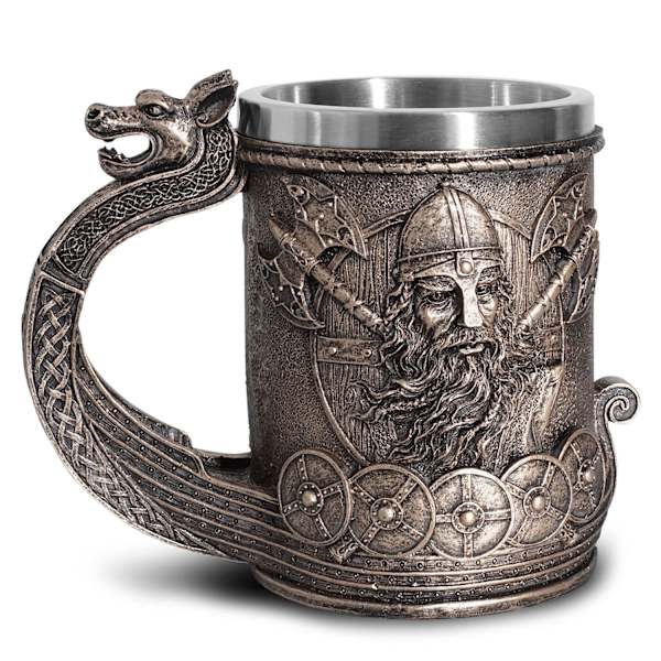 Nordisk vikingakrigsskepps ölmugg, rostfritt stål, nordisk dryckesmugg tankard, samlarobjekt