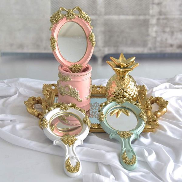 Vintage Håndspejl Gylden Rose Kosmetisk Spejl med Håndtag Antik Bærbar Makeup Spejl Prinsesse Forfængelighed Spejl til Kvinder Piger Rejse