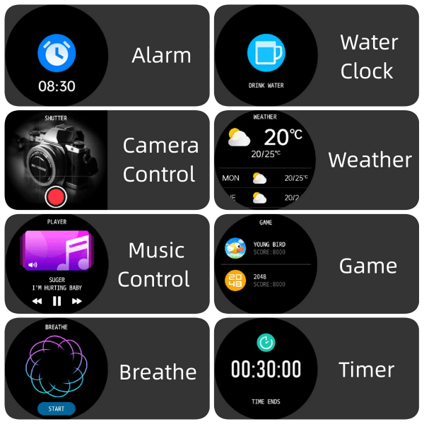 Smartklokke 1,39 tommers fullskjerm taktisk klokke robust for Android-telefon iPhone kompatibel treningsmåler pulsmåler søvnovervåking skritteller