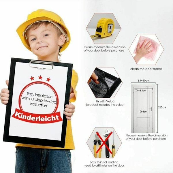 Magnetiskt myggnät specialanpassat, 100x210cm (39x83 tum) Myggnät magnetisk dörrstängning djurvänligt för dörrkorridorer, svart