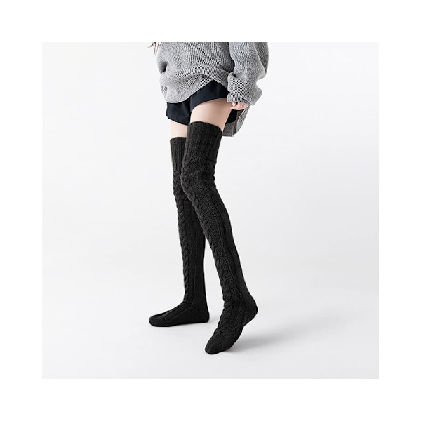 Kvinde Over-the-Knee Strømper Høj Strømper Over-the-Knee Kabel Strikkede Støvle Strømper Lange Varme Fashionable Vinter Termiske Strømper (Sort)