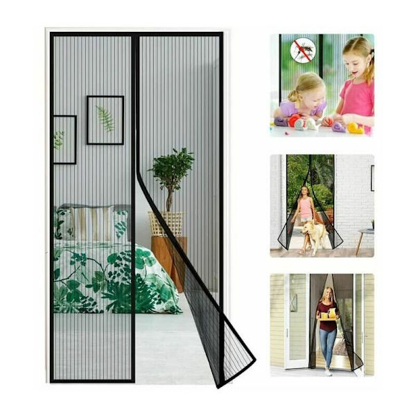 Svart magnetisk dörrgardin i 120x210 CM för fönsterdörrar Anti Myggor Flugor