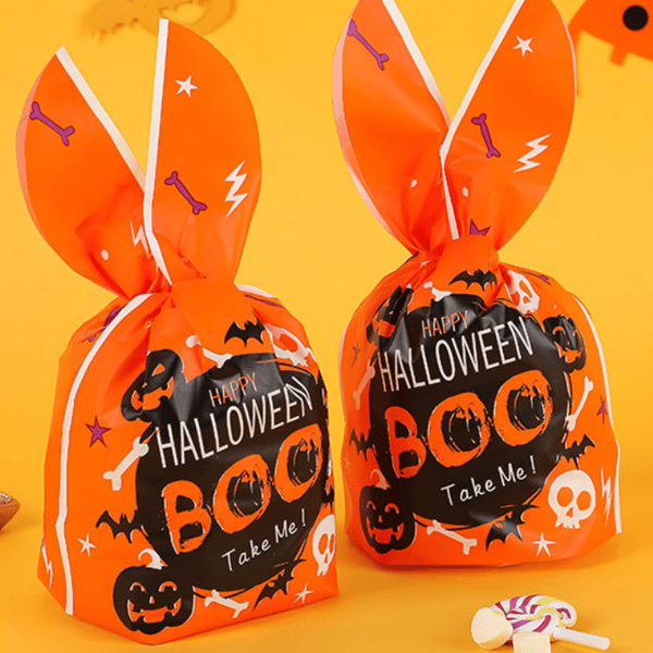 Halloween-förpackningspåse kaninöron pumpa godispåse snacksäck bakningskakpåse presentpåse 50