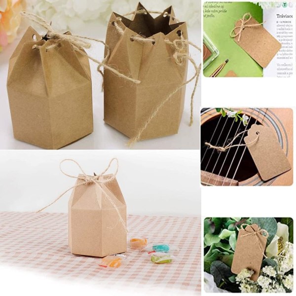 50 Kraft presentförpackningar, hexagonala kraftpappersgodisaskar, kartonggodisask för bröllop födelsedagsfest