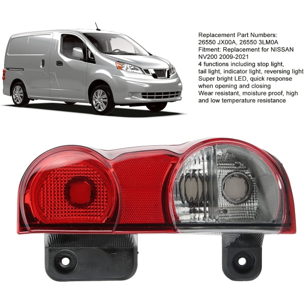 Höger bakljus bakljus, bakbromsstopplykta, höger passagerarsida 26550 JX00A ersättning för NISSAN NV200 2009‑2021