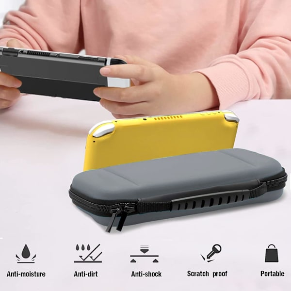 (Grå) 1 st Nintendo Switch Lite-fodral, hårt fodral för Nintendo Switch Lite-konsol, innehåller 8 spelkort, JoyCon och andra tillbehör.