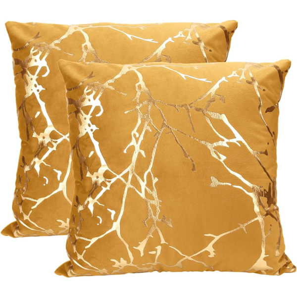 Gule 45x45cm, sæt med 2 fløjls pudebetræk til sofa, soveværelse, bil med guld kviste dekorative pudebetræk