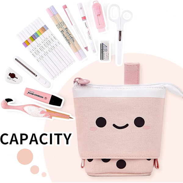 Söt Stående Pennfodral Kawaii Teleskopisk Pennhållare Makeup Pennfodral Kosmetikväska för Kontor Skolstudenter Kvinnor Tonåringar Flickor Pojkar (P