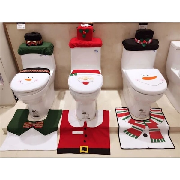 1 set jultomte toalettstolsskydd matta heminredning jul toalettlock fodral badrumsmatta jul dekorativa gåvor