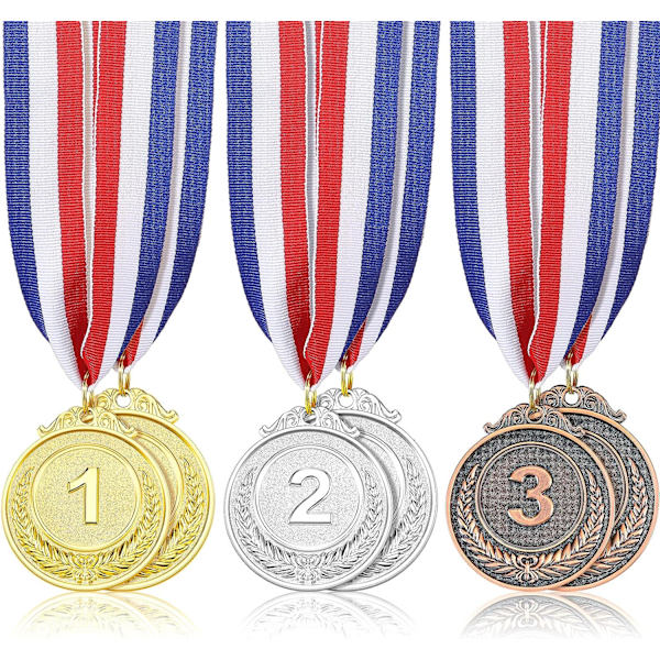 Diameter 6,5 cm Yaomiao 6 stk. gull sølv bronse medaljer prismedaljer olympiske gull sølv bronse medaljer 1. 2. 3. med bånd for olympisk stil C