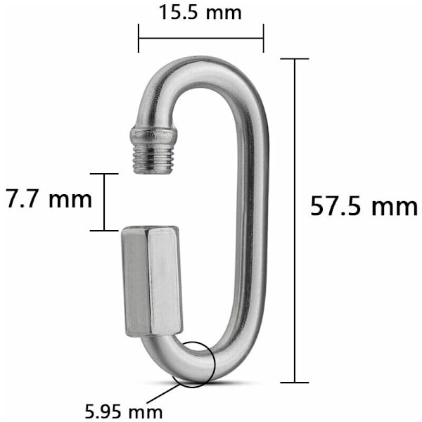 10 snabba gängade länkar, oval karbinhake i rostfritt stål med lås, snabba dragkedjelänkar, repkoppling för släpvagn, gunga, hängmattor, kabel, ca