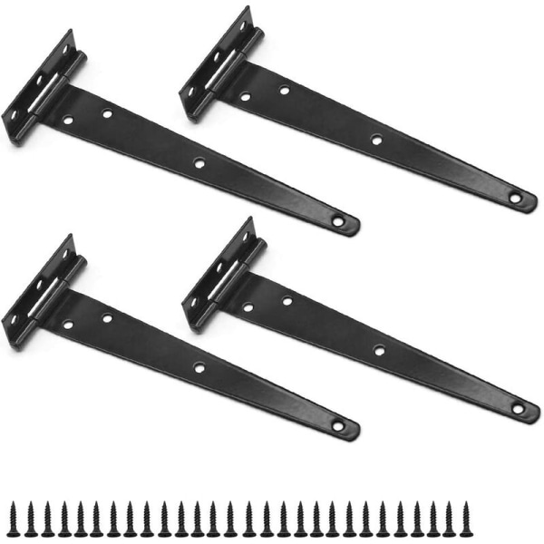 4 Pieces T-Hinges 8 Inch Black Metal Door Hinges Heavy Duty Hinges Barn Door Hinges with 28 Screws for Exterior Gates and Barn Doors, 200 mm