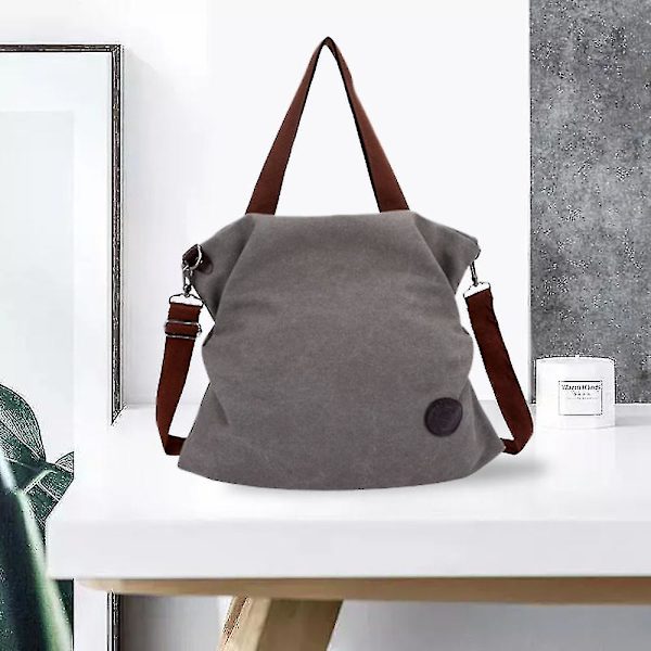 Canvas Messenger Bag Axelväska, Grå Fritid Mode Konstnärlig Canvas Väska