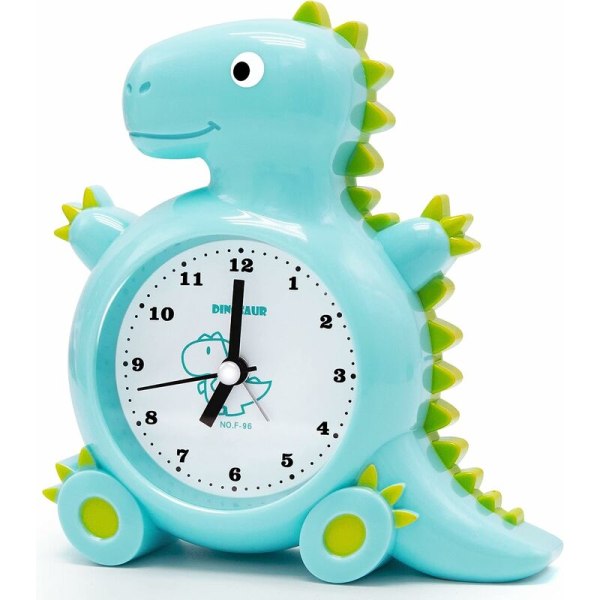 Analogt kvartsvækkeur til børn - Diameter: 7 cm - Stor dinosaur med snooze - Mål: 4,4 x 15,6 x 16,2 cm