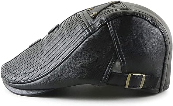 Herrkeps Flat Cap Hat Justerbar Flat Beret PU Läder 56-60cm