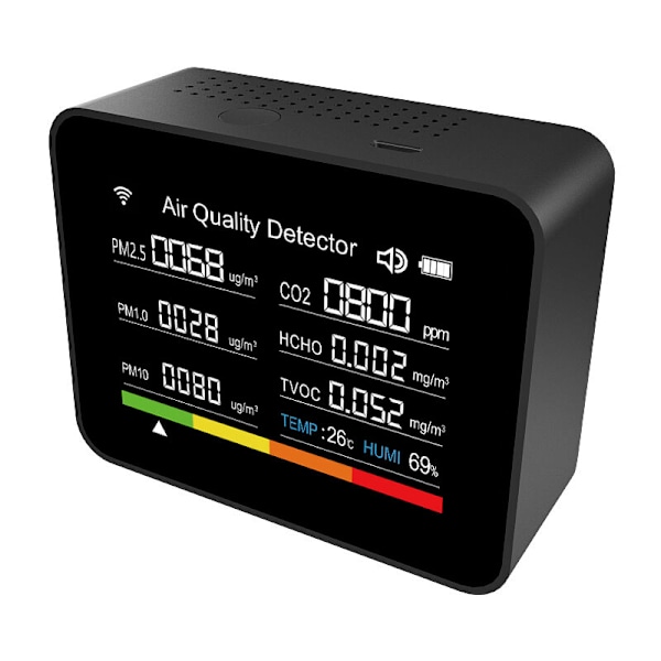Intelligent luftkvalitetsmätare TUYA WIFI 13 i 1 CO2-detektor CO2/TVOC/HCHO/PM2.5/PM1.0/PM10/Temperatur/FUKTIGHET/TIMME/DATUM/LARM/TID/KRONOMETER