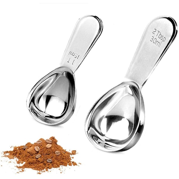 Kaffeske sæt, 2 rustfrie stålske, 15ml og 30ml, rustfrit stål måleske