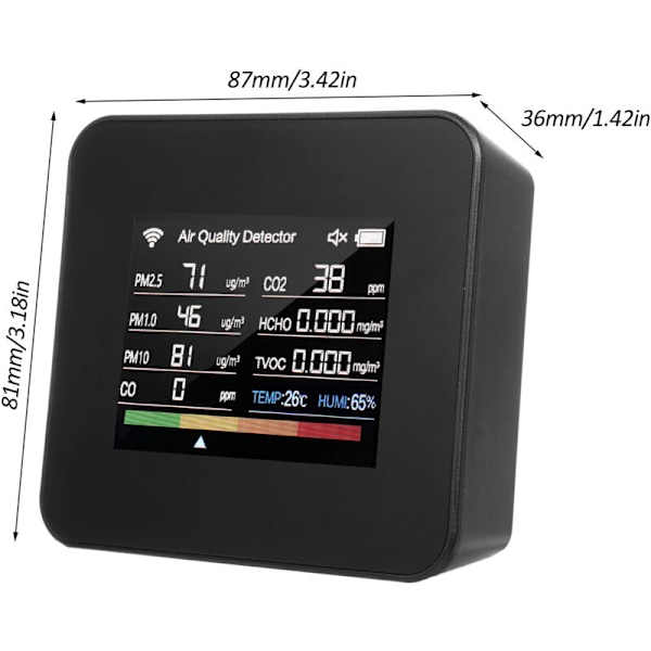 Innendørs luftkvalitetsmåler 14 i 1 Tuya WiFi luftkvalitetsdetektor detekterer CO₂ CO TVOC HCHO temperatur og fuktighet PM2.5 PM1.0 PM10 fargeskjerm TF