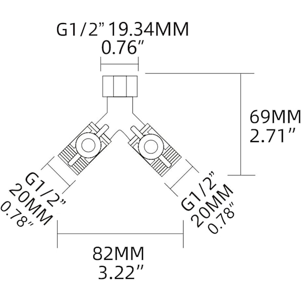 Messing fitting G 1/2 Y 3-vejsventil（2 stk）