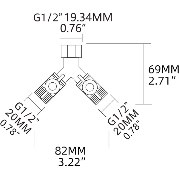 Messingfitting G 1/2 Y 3-veis ventil (2 stk)