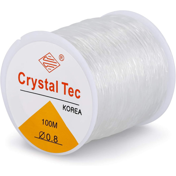 0,8 mm krystall elastisk snor - 100 m elastisk snor for armbånd, elastisk perlet snor, lett gjennom perlet smykker, egnet for DIY smykkefremstilling,