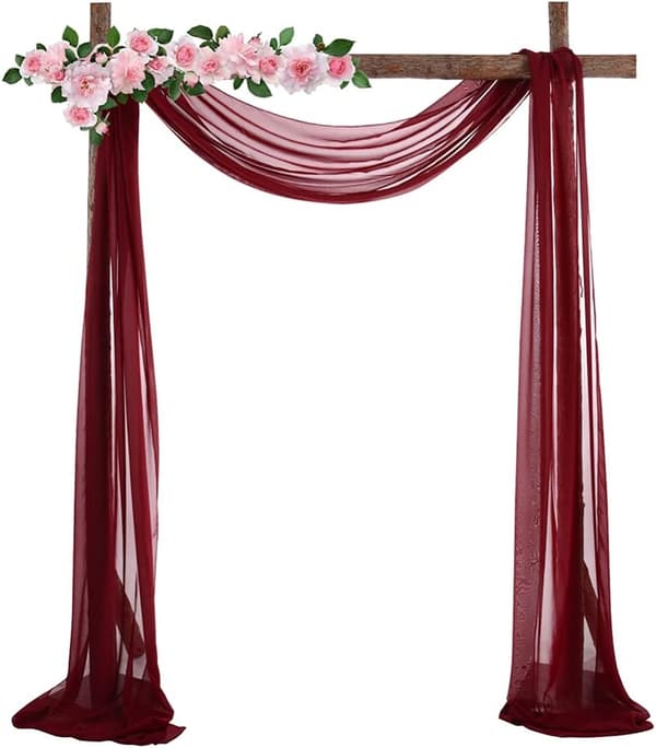 1 Pack 75x550cm Elastiska Chiffon Draperier för Bröllopsdekoration, Bakgrund, Vinröd Gasegardin