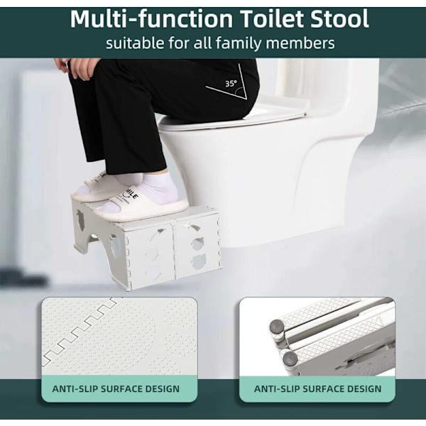 Foldbar Toilet Skammel - Fysiologisk Badeværelses Skammel til Voksne og Børn - Toilet Skammel til Badeværelse og Toilet, 45 x 3 x 18 cm, Grå