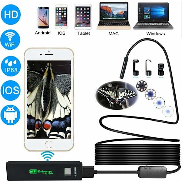 Industriel WiFi Endoskop 5.0 Megapixel HD IP68 Boreskop Vandtæt 8 Justerbar LED Inspektionskamera 600mAh Batteria til Android, iOS 4.2 (over