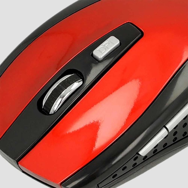 Trådløs optisk sporingsmus USB-mottaker 2.4G 1600 DPI 6 knapper for PC bærbar datamaskin Rød trådløs sensor