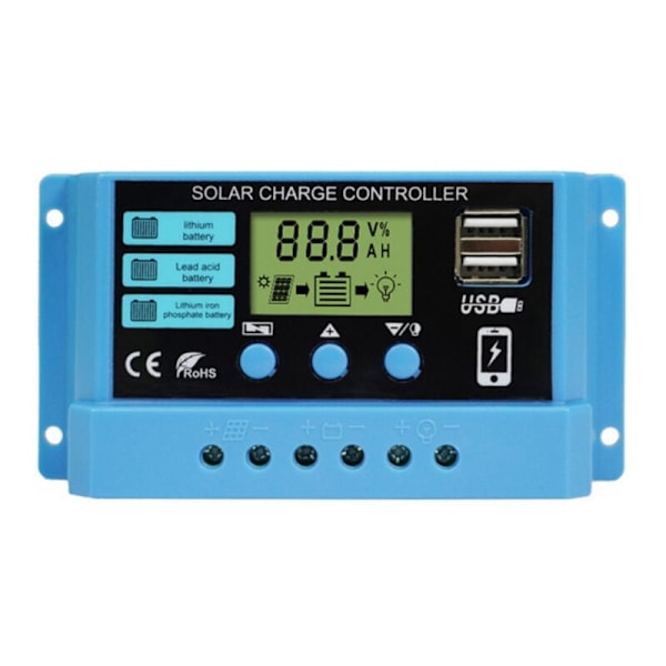 30A 12V/24V Aurinkolataussäädin, Älykäs aurinkopaneelin akun säädin kaksois-USB-portilla ja LCD-näytöllä