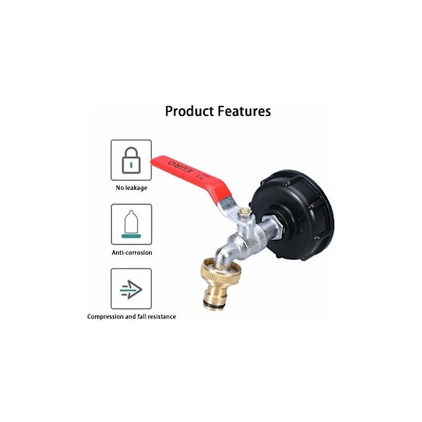 IBC 1000L tankkran IBC vattenuppsamlingsventil, 1/2 \"IBC 1/2\" tankadapter dubbel vattenuppsamlingskran, mässingskran i pp grovgänga 60 mm (3/4)