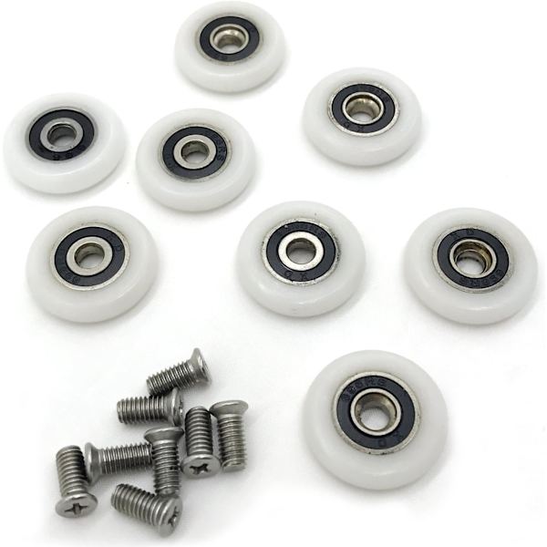8 duschdörrrullar (23 mm med skruvar)