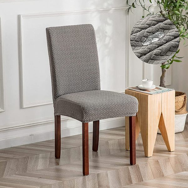 Vattentät Jacquard lång rutig stolsöverdrag - Grå, universellt modernt slitstarkt stolsöverdrag, lämplig för hem, hotell, restaurang, bankett och kök D