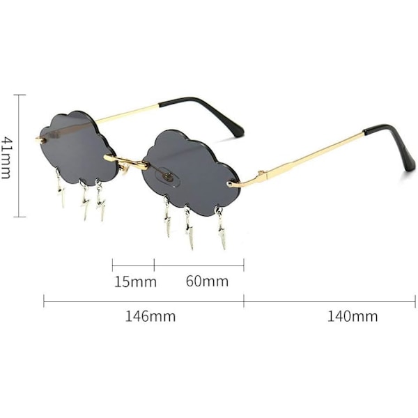 Moderne Cloud Lightning-formede solbriller til kvinder Retro Røde Rimless Punk solbriller til mænd