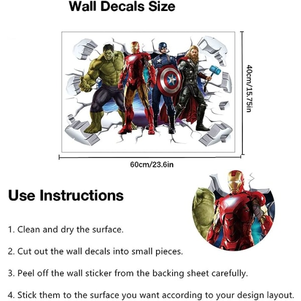 Super Hero Wall Decal 40 * 60 cm, Sticker 3D Green Giant Children'