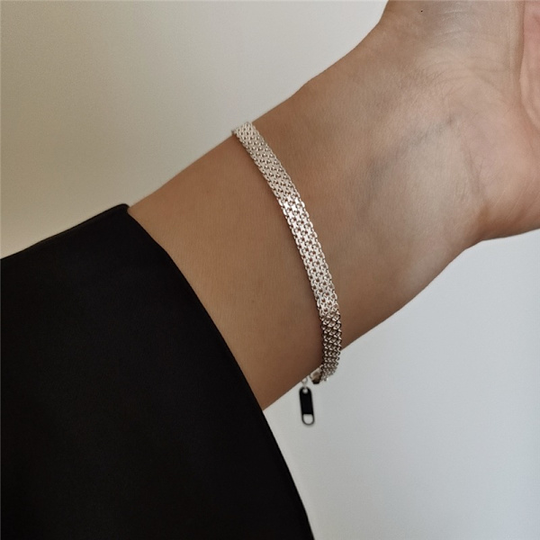 s925 sterling sølv glitrende flettet bredt armbånd for kvinner