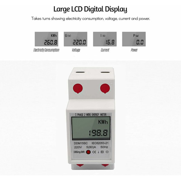 DDM15SC Enfasig Multifunktionsmätare för elmätare 220V/50Hz 5-80A