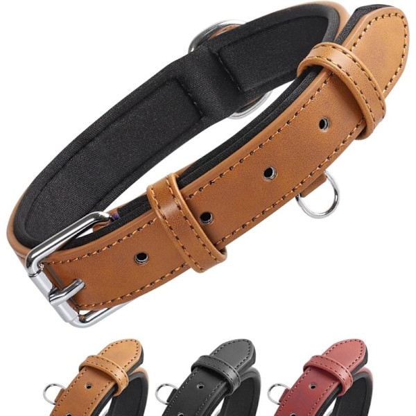 Justerbart hundhalsband Moelleous vadderad läderkudde med 3 storlekar, brun (L) perforator (L)