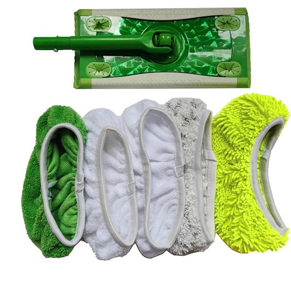 Sett med 10 gulvmopper, gulvkluter, gjenbrukbare og vaskbare, mopptrekk for optimal glidning, våt eller tørr bruk (hvit fiber, 25,4 x 11,5 cm)