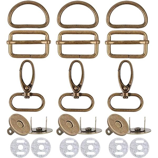40 st Tri-Glide-spännen i metall + D-ringar + vridbara krokar + magnetiska syknappar DIY-tillbehör för bältesväska