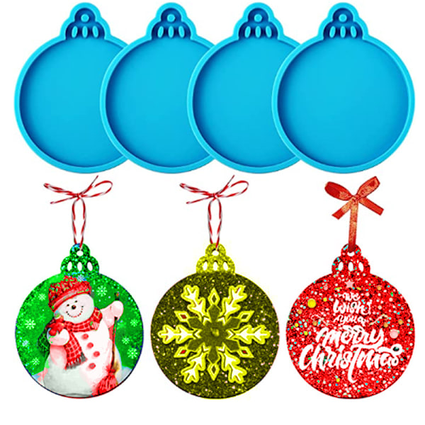 4pcs Silicone Christmas Resin Molds, Christmas Ornaments Round Shape Pendant Epoxy Resin Molds, DIY Craft Jewelry Keychain Making Christmas Decoratio