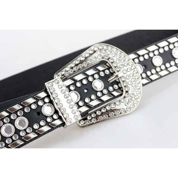 Rhinestone Bælte til Kvinder, Western Cowgirl Bling Studded Læderbælte til Jeans Bukser Sort