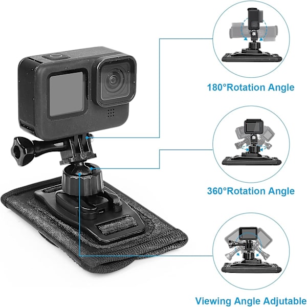 Ryggsekk skulderstroppfeste Kompatibel med Gopro Hero 11 / 10 / 9 / 8 / 7 / 6 insta360 Kamera Ryggsekk 360° Svingbar Feste