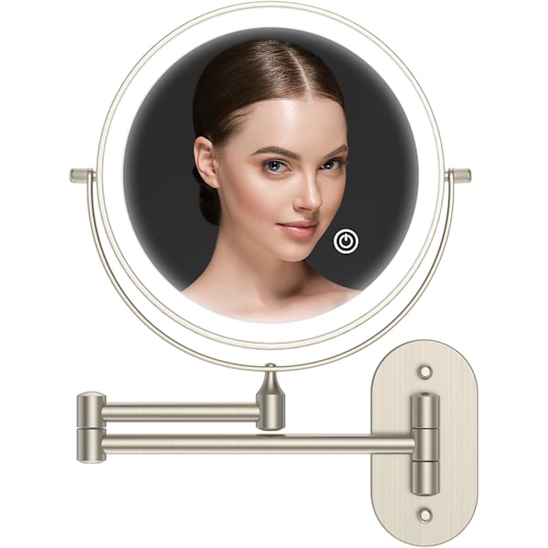 8 tommer LED makeup spejl med 3 farvetilstande, belyst forstørrelsesspejl med 0,5 timers automatisk sluk-funktion, batteriopladning vægspejl, gavevalg (Nick